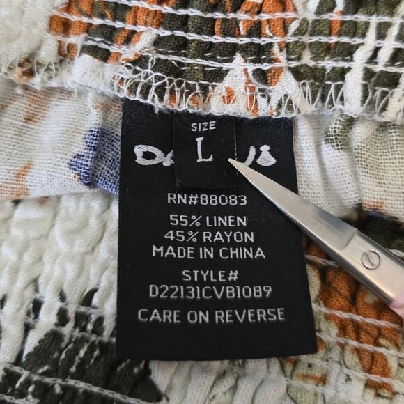 DAHUI Hawaii Smocked Waist Wide Leg Linen Hawaiian Leaf Print Pants L NWT - Picture 6 of 6